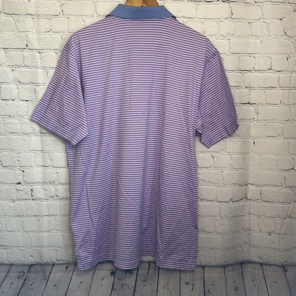 Peter Millar Men’s Short Sleeve Blue Pink Striped Polo size Large L - Picture 3 of 6